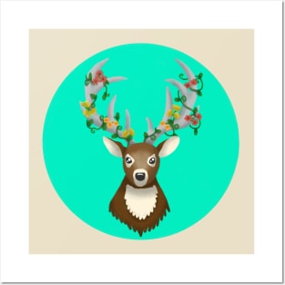 Floral deer head Posters and Art